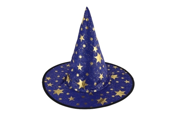 Heksenhoed voor kinderen diameter 38 cm blauw-goud in zakje carnaval