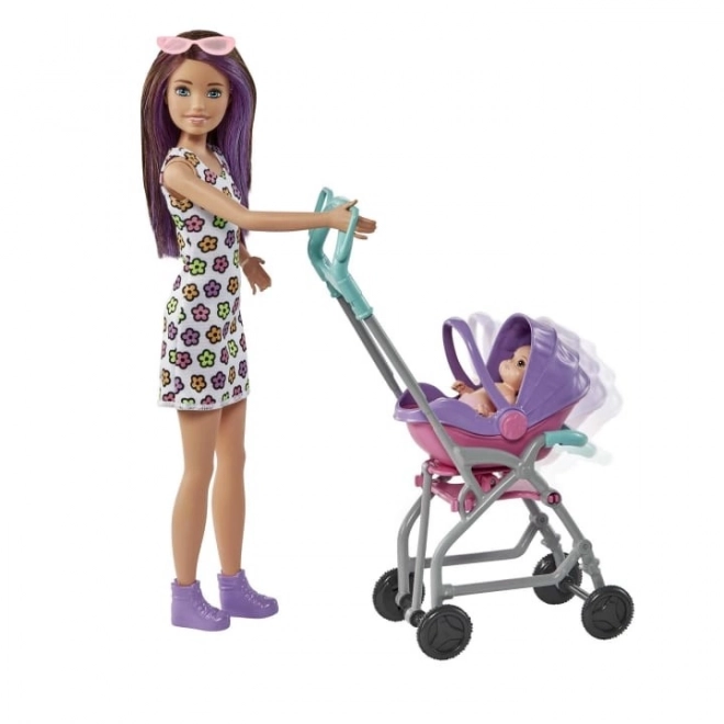 Barbie Pop Kindermeisje Skipper Kinderwagen + set voor baby