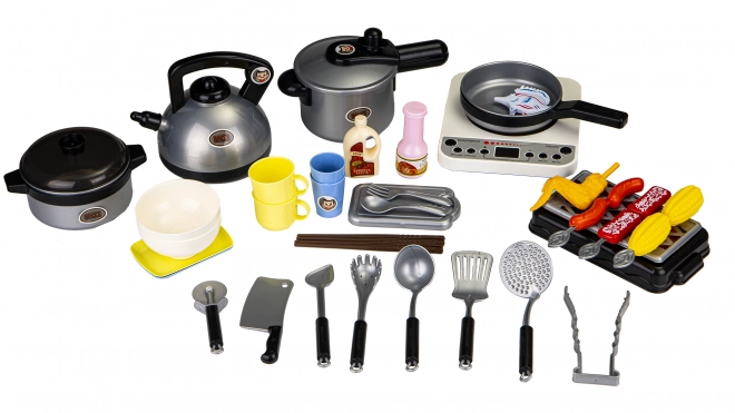 Keuken- en grillspeelset voor kinderen met geluid en LED, 40 delen