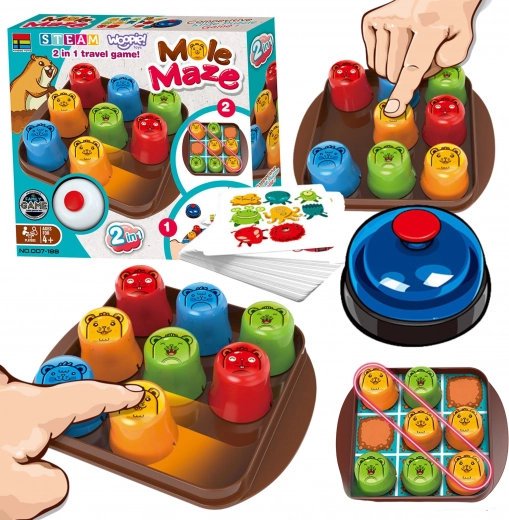 logisch spel MOLE MAZE 2-in-1 voor kinderen, educatief strategisch spel met kaarten en bel (8 stuks)