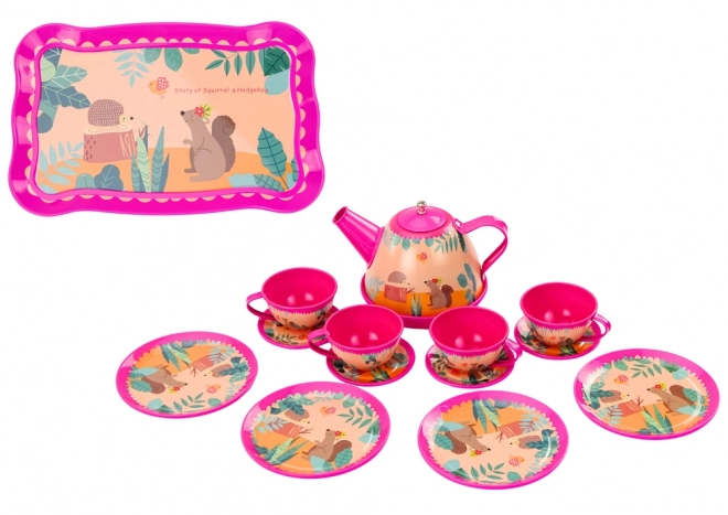 Koffieset Theekopjes Ketel Dienblad Roze Café 15delig.