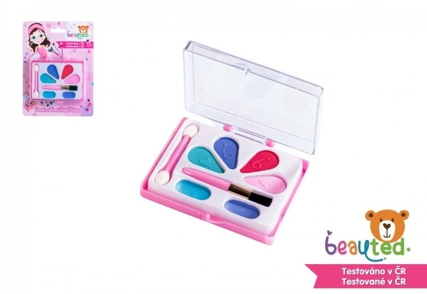 Kleine beauted make-up set voor kinderen op palette op kaart 13x17,5x2cm