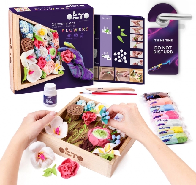OKTO ROMANCE Kunstzinnige modelleerset DIY bloemen met houten lijst 21x21 cm