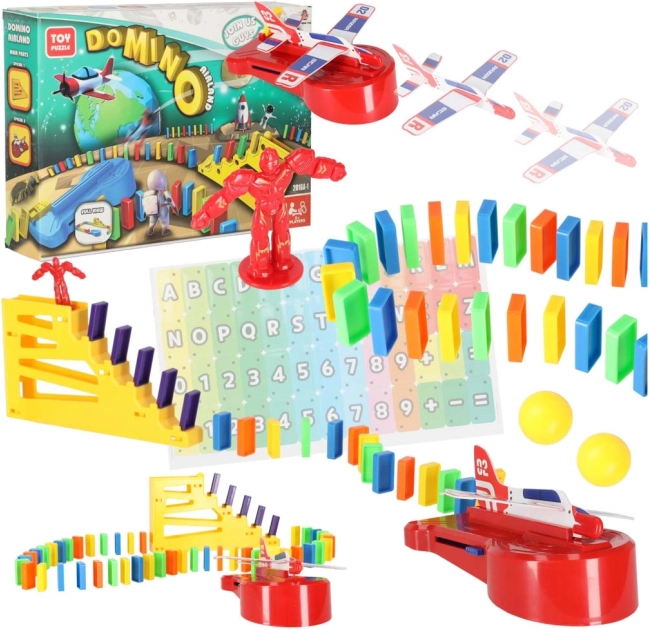 domino met vliegtuiglanceerder – educatieve STEM-bouwset