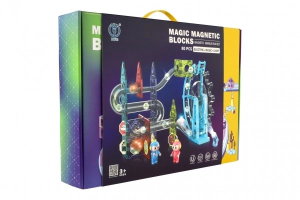 Magnetische plastic knikkerbaan 80st 16 knikkers + accessoires op batterijen met licht in doos 47x35x9cm