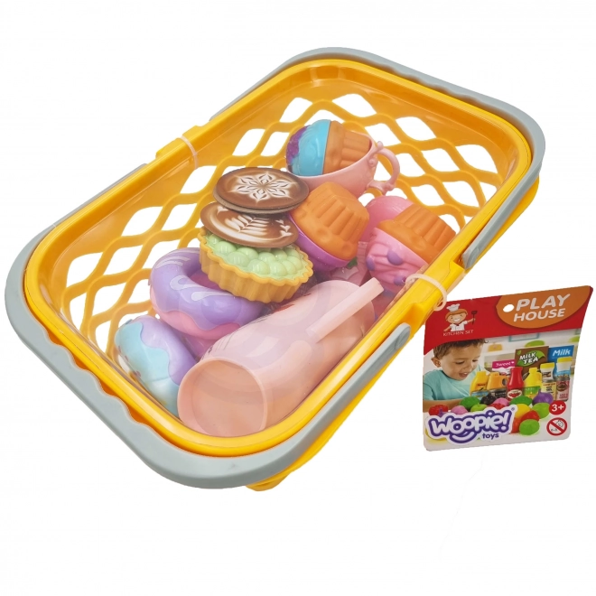 Woopie winkelmand met theeservies en lekkernijen 26 stuks