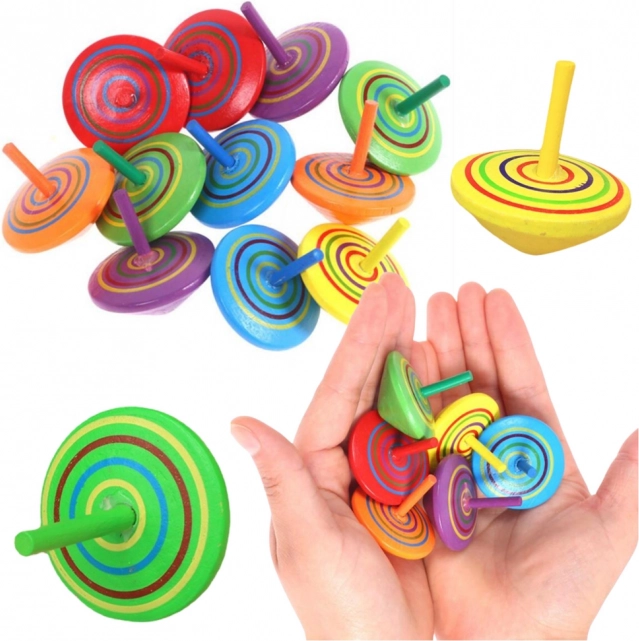 Houten tol gekleurd 4 cm