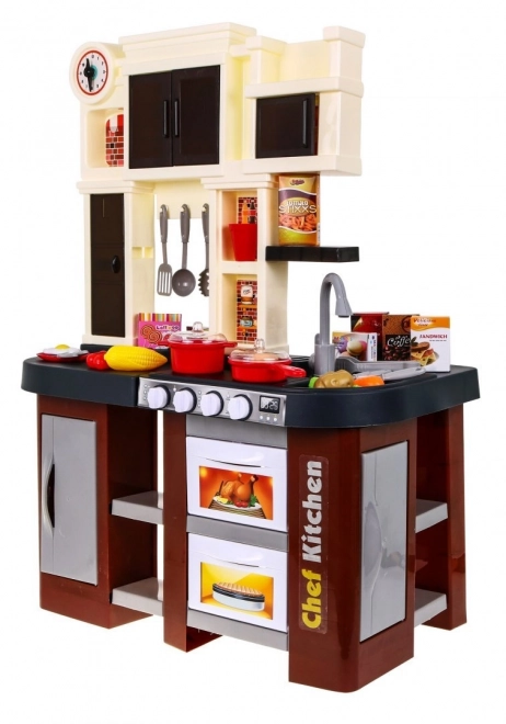 Interactieve bruine keuken + branders met geluid en licht + kraan + accessoires - 58 onderdelen
