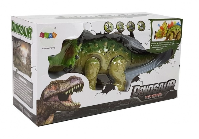 Dinosaurus op batterijen Triceratops groen