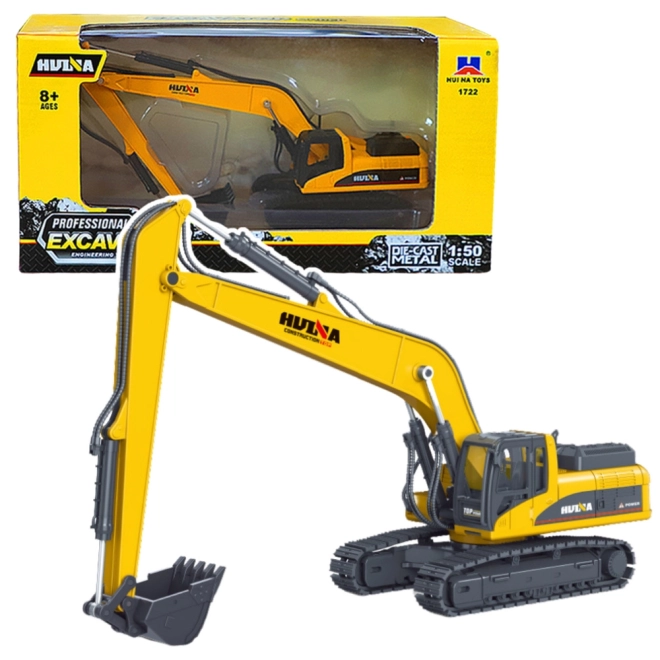 Metalen rupsbandgraafmachine met beweegbare arm Huina 1:50 geel