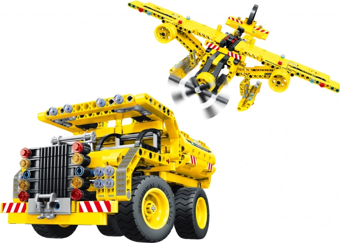 Bouwset kiepvrachtwagen en vliegtuig 2-in-1 37 cm