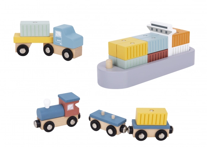 Houten set met havenkraan