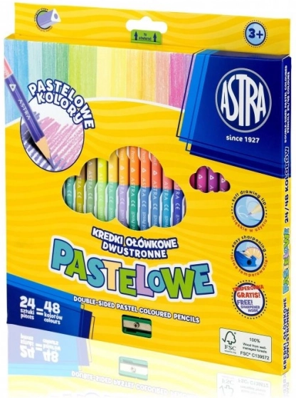Driehoekige dubbelzijdige kleurpotloden ASTRA, 24 stuks (48 kleuren), pasteltinten