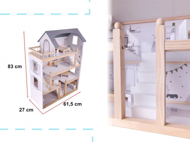 Licht houten poppenhuis met meubels - 80cm