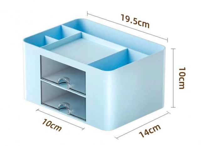 organizer voor op tafel met blauwe laden