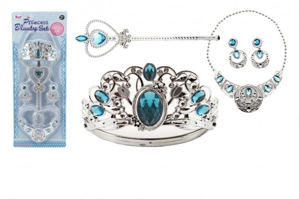 Grote set sieraden kroon + ketting + oorbellen + scepter 4-delig op kaart
