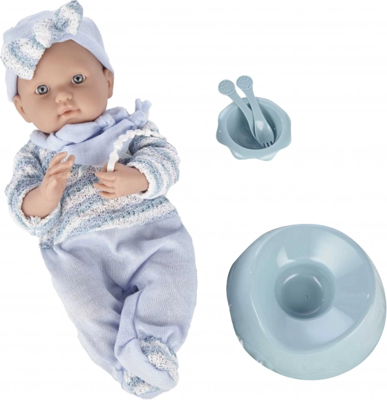 baby in blauwe onesie 40 cm met accessoires