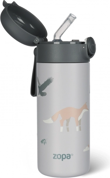 Thermosfles voor dranken met rietje en siliconenhouder 350 ml, Mountains
