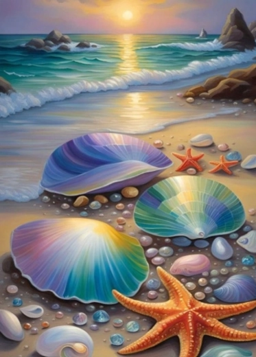 Diamanten schilderij Schelp en Zeester 30x40cm