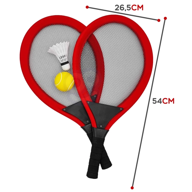 Grote rackets voor tennis en badminton voor kinderen set met bal en korfje