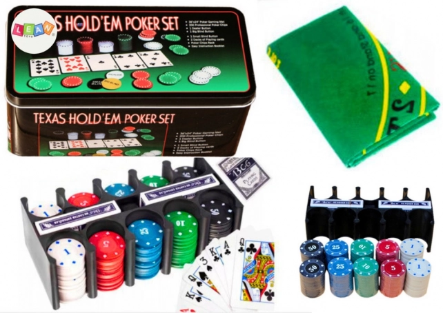 Pokerset 2 kaartspellen fiches Speelbord