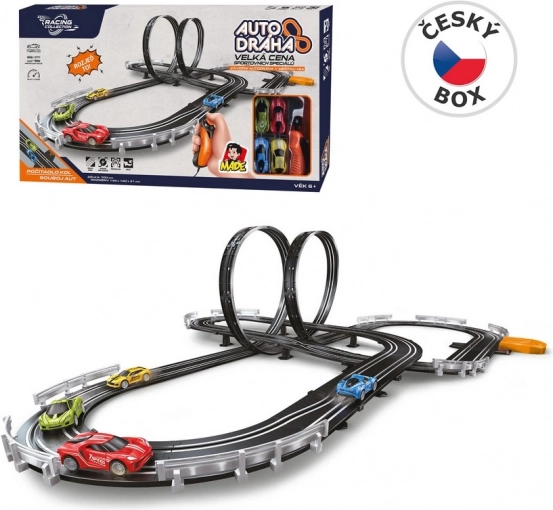 Racebaan 7 m met dubbele baan en loopings, schaal 1:64