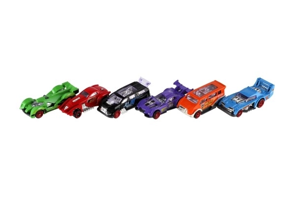 Auto racen 6stks metaal/plastic 8cm vrij rollend in doosje 10,5x27,5x4cm