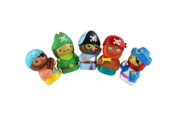 Vingerpoppen piraten 5 stuks rubber 6 cm op kaart 16,5x20 cm