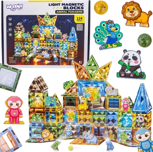 Woopie magnetische lichtgevende 3D bouwset – dierenwereld, 124 delen