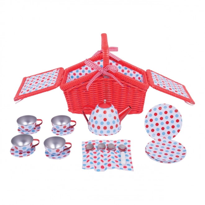 Bigjigs Toys Gestippeld Theeservies in Picknickmand