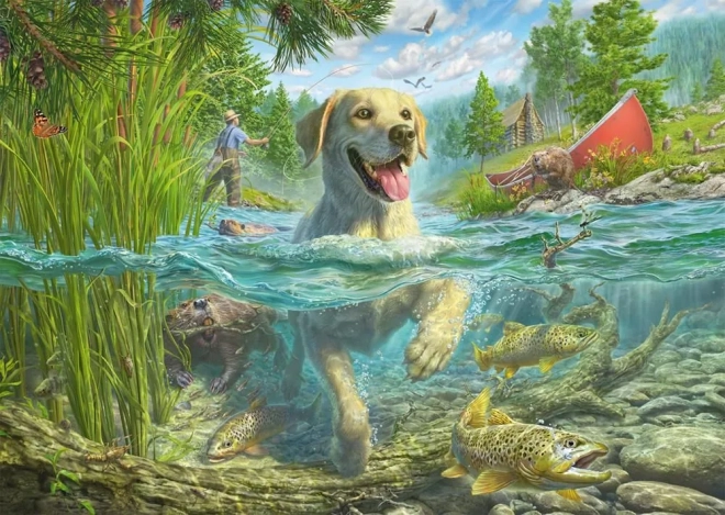 Puzzel Schmidt Labrador aan het vissen 1000 stukjes