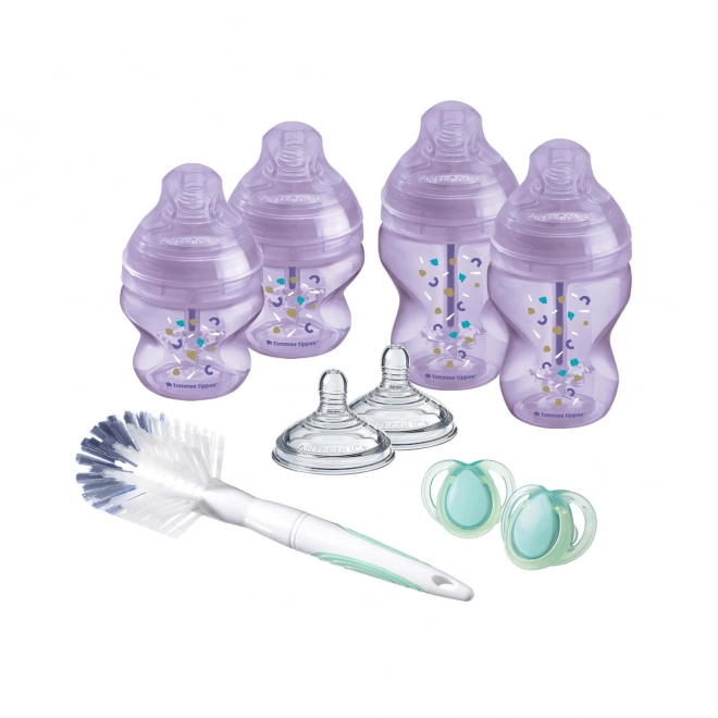 Set van geavanceerde ANTI-COLIC babyflessen, gemengde maten 9 stuks, Paars