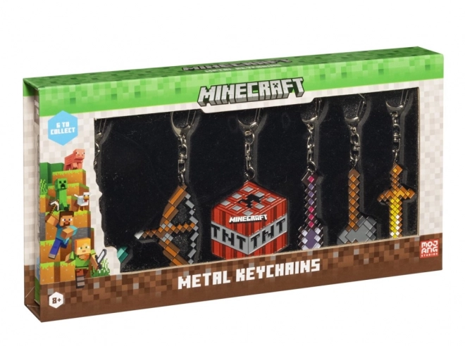 Minecraft metalen sleutelhanger 6 stuks in Deluxe verpakking