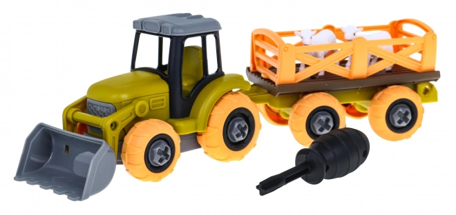 Demontabele tractor met lepel en aanhanger + schroevendraaier + schaap Speelgoed voor kinderen 3+