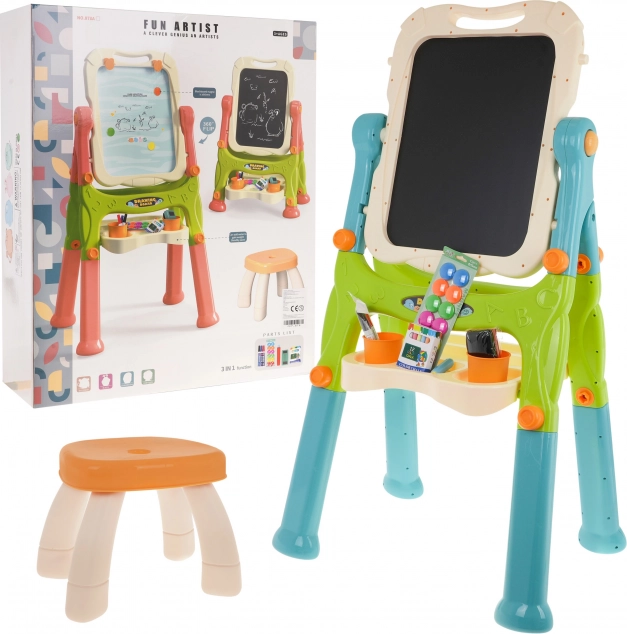 Kinderbord 2-in-1 magnetisch en krijt met hoogteverstelling en krukje