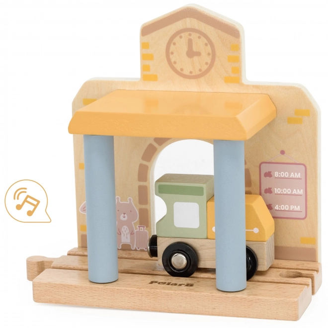Houten treinset met batterijvoeding