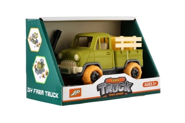 Auto vrachtwagen schroefbaar plastic 14cm met schroevendraaier in vrije loop in doos 19x12x9cm