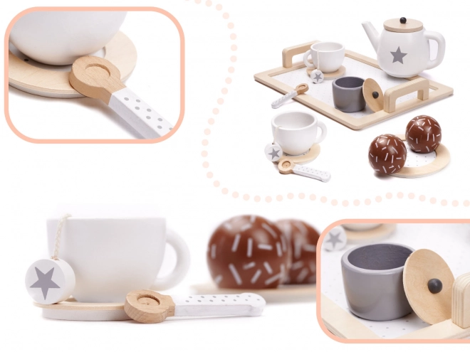 Houten theeset voor kinderen met servies