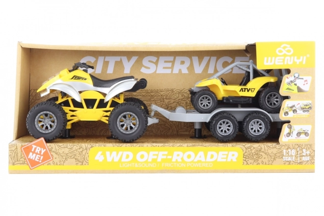 Quad met aanhanger en buggy op batterijen met licht en geluid