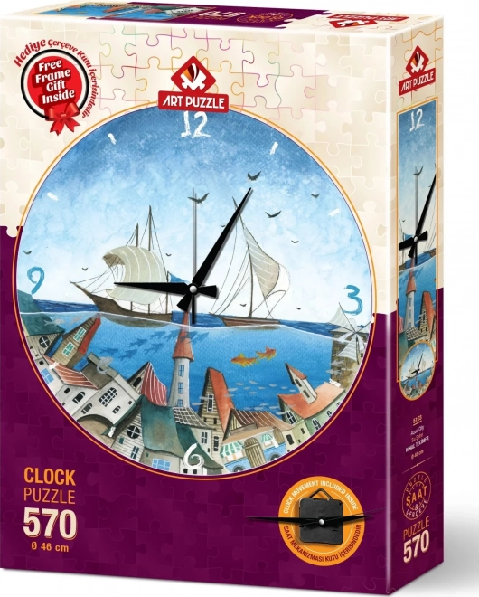 Puzzelklok Stad onder het water 570 stukjes met frame