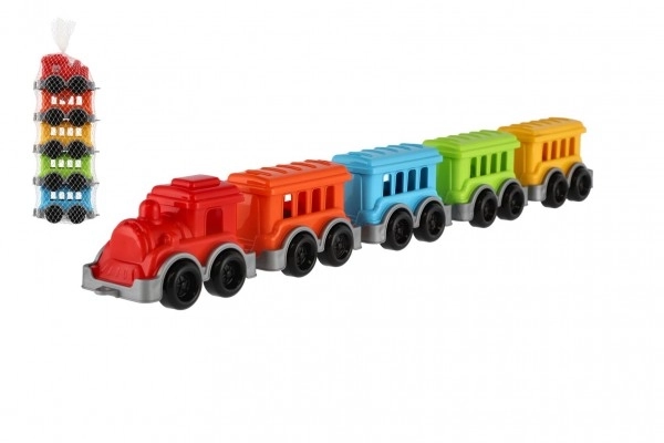 Locomotief/Trein + 4 wagons kunststof in net 5x24x10cm