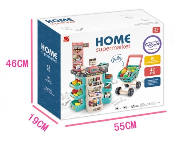 Kindersupermarkt met winkelwagen en 47 accessoires Woopie