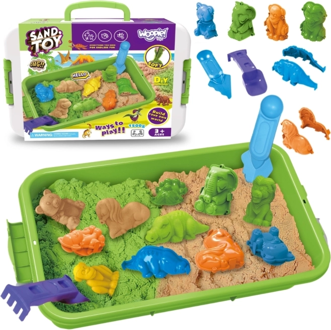 Woopie kinetisch zand 1,5 kg XXL Zoo Safari met tafeltje en vormpjes