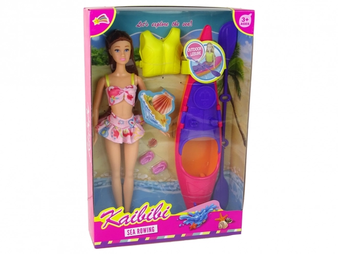 Poppen Set met Kajak en Accessoires - Roze
