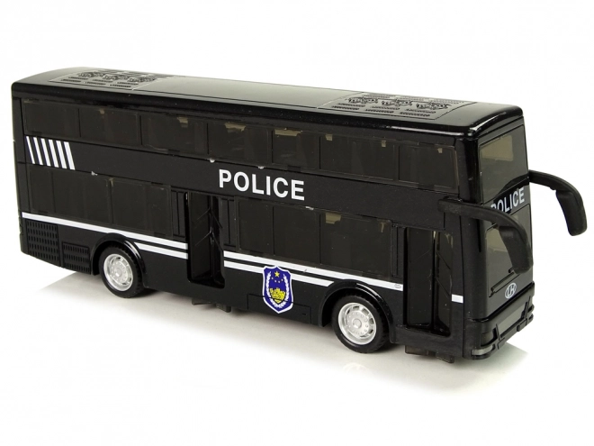 Politie dubbeldekker zwarte bus met wrijvingsaandrijving