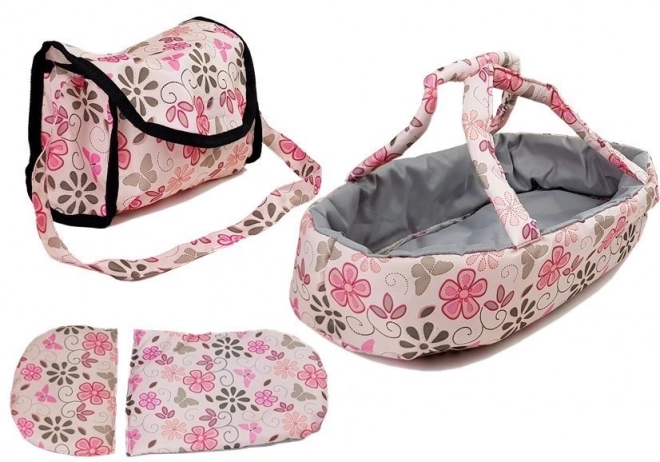 Tas voor pop Alice in roze kleur met bloemen