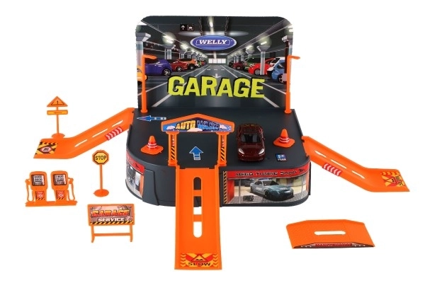 Speelgoedgarage met auto Welly Porsche