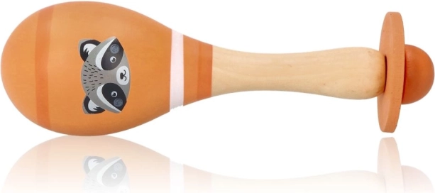 Houten kindermaraca met wasbeer