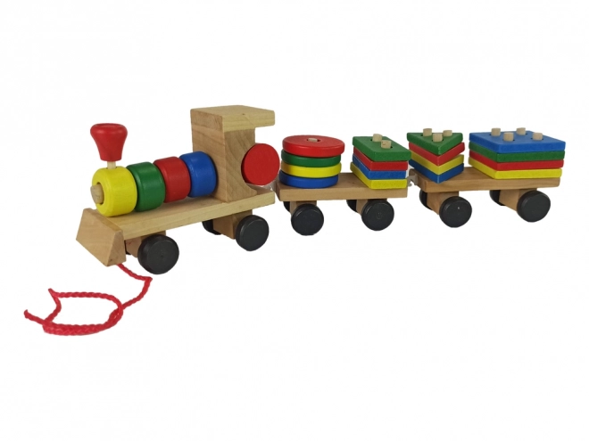 Houten treintje met 2 afneembare wagons