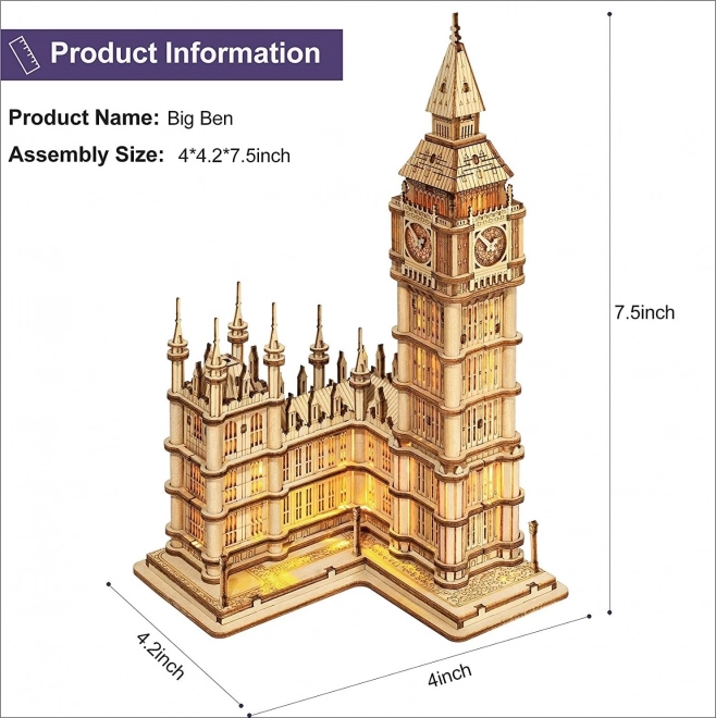 RoboTime houten 3D puzzel kloktoren Big Ben verlicht